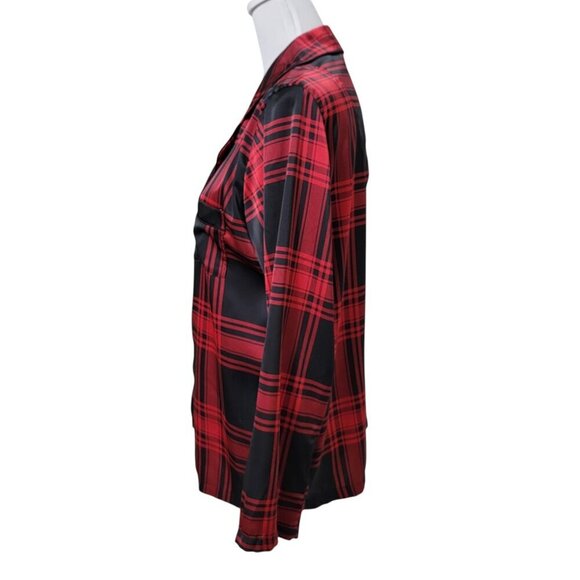 House of Harlow 1960 Size M Black & Red Plaid Silky Button Up Sleep Shirt, EUC - Picture 3 of 11